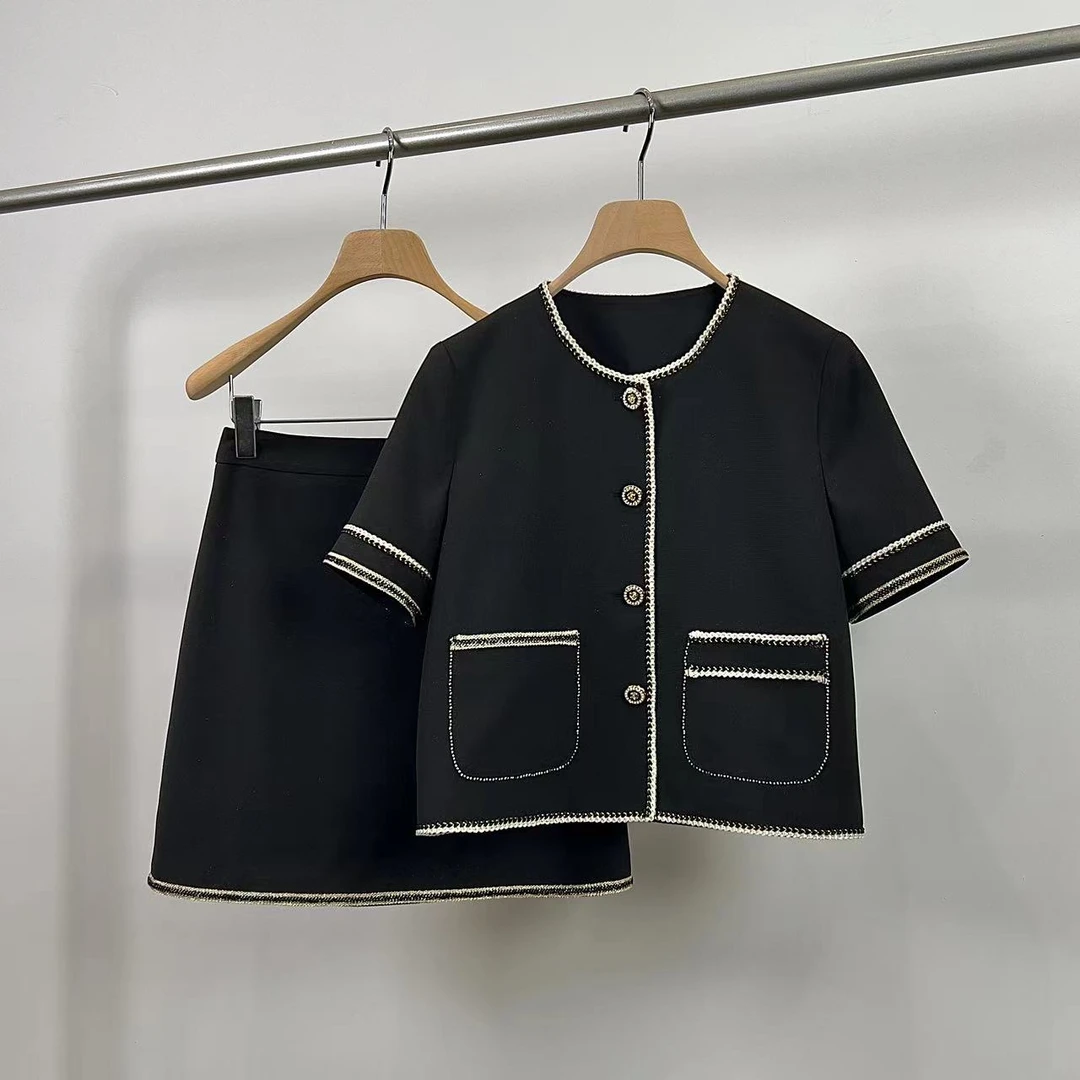 夏装女2025年新款小香风时尚两件套气质休闲薄款短袖裙X-ZB108