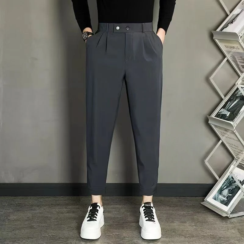 冬季垂感百搭西装裤小脚保暖男士休闲裤直筒修身韩版西裤宽松潮流