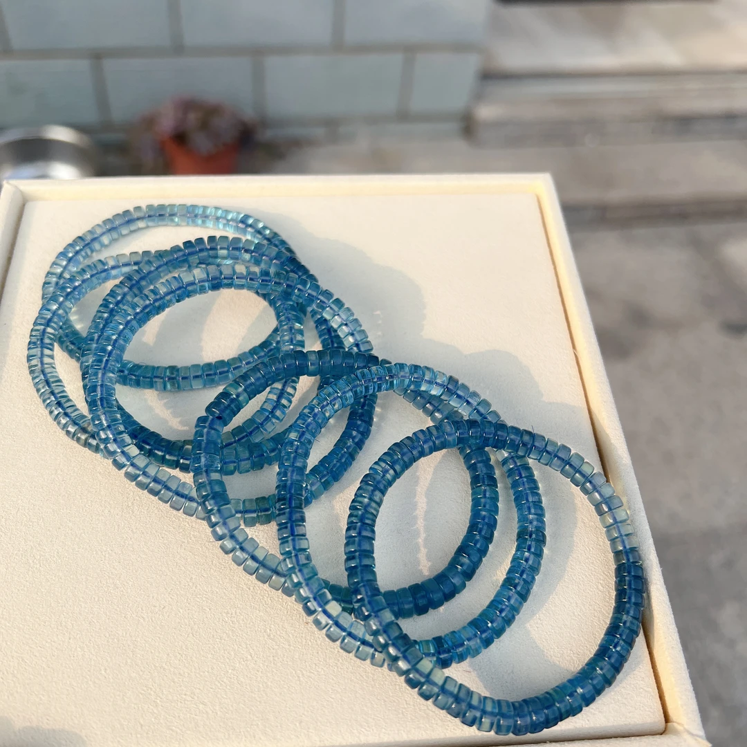 非金属莫桑石手链 魔鬼蓝手串 算盘珠手链蓝色百搭