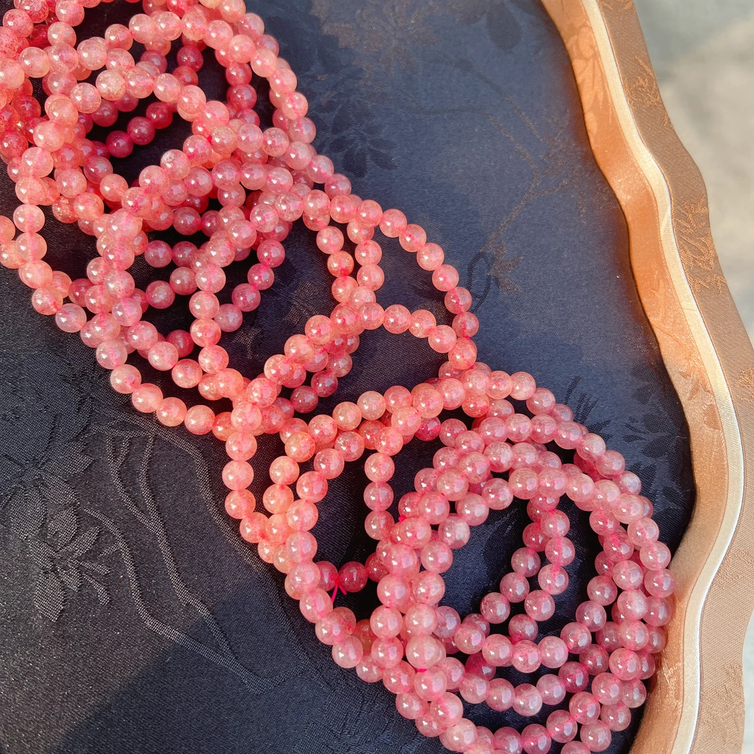 新店浮力天然草莓晶手串 女款手链 桃花串