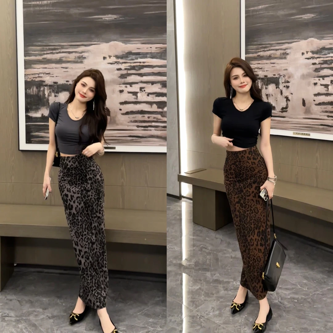 【大婷婷】复古野性美时尚复古豹纹花色夏季显瘦半身裙气质DT0113