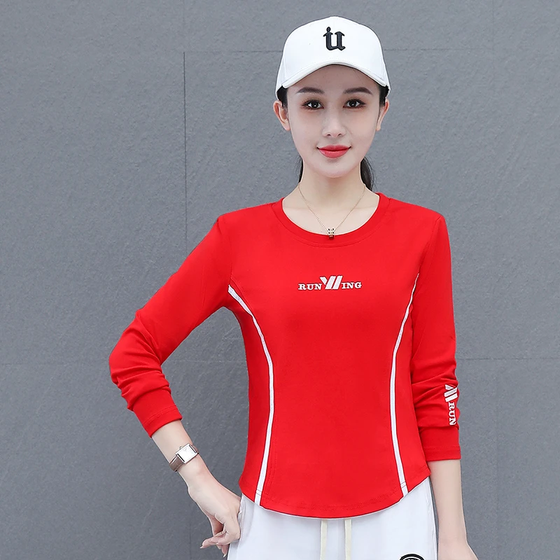 广场舞服装新款春秋运动圆领棉长袖上衣休闲运动健身操跳舞演出服