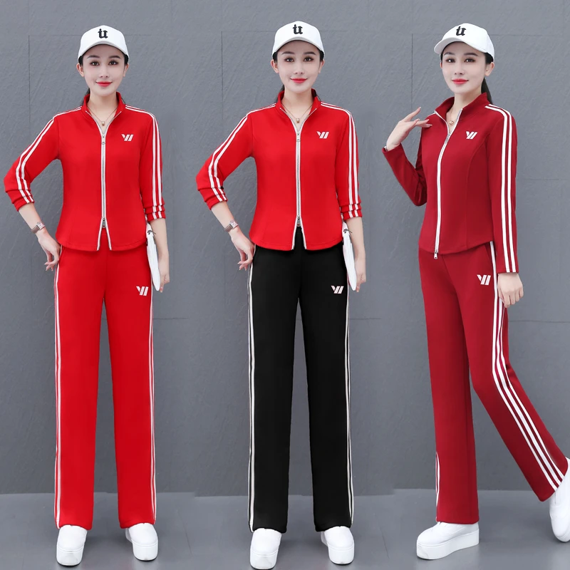 秋季广场舞服装运动休闲套装曳步舞跳操健身外套舞蹈演出服直筒裤