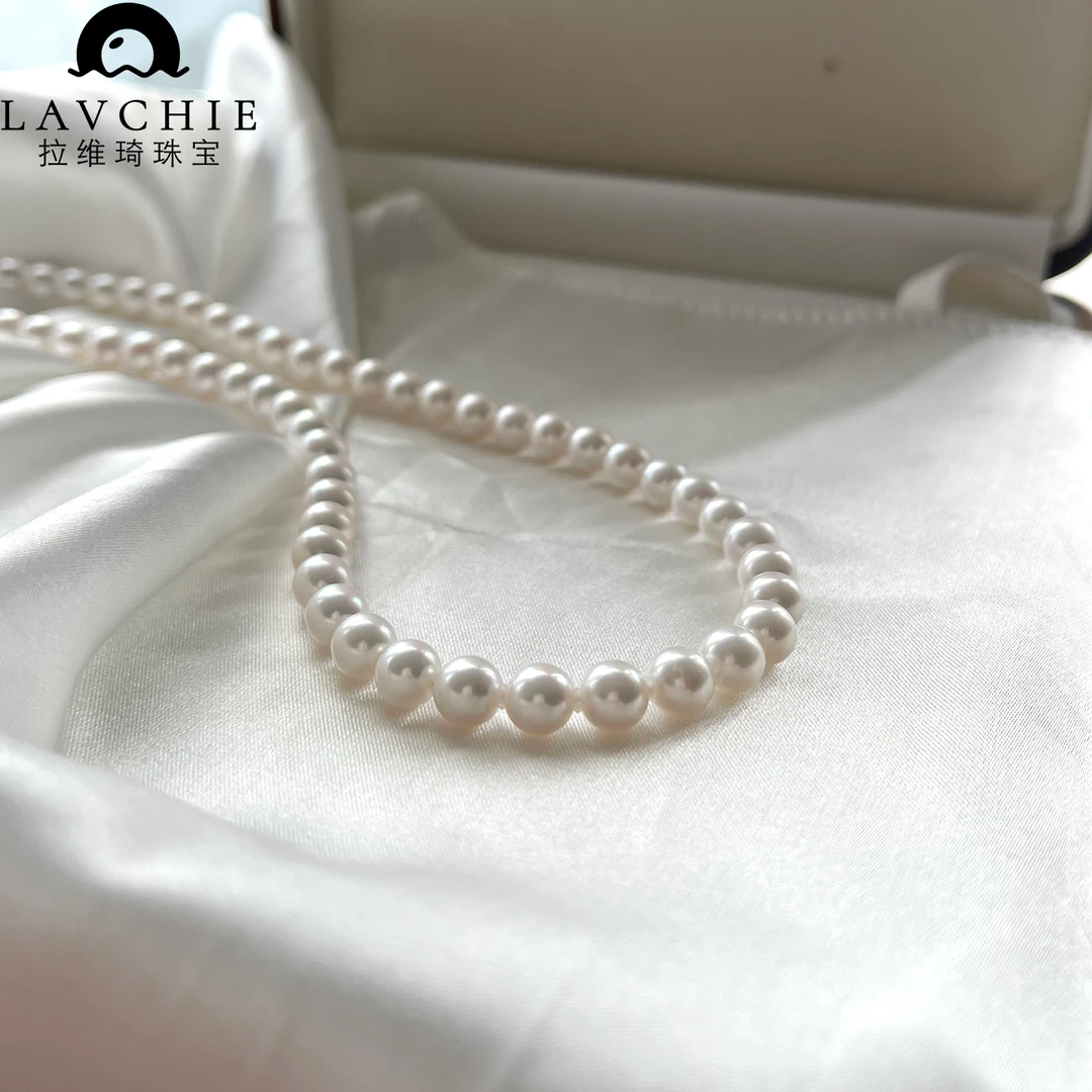 拉维琦海棠天然淡水无核珍珠项链7-8mm吉尔德五星大证通体14K金