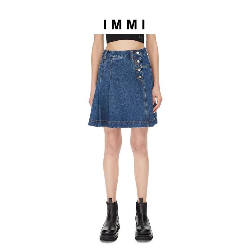 全新未使用  【小北】22春夏新品牛仔侧门襟百褶短半裙 TP010962