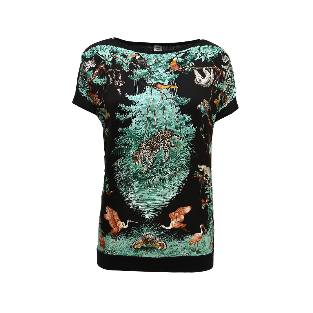 95新 Hermes/爱马仕 【小北】P234346974/动物图案真丝短袖上衣