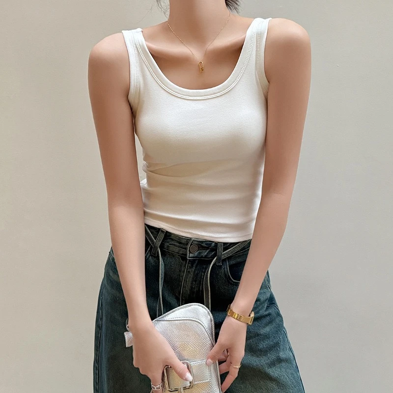 92棉百搭防走光收副乳內搭外穿纯色修身吊带背心女士显瘦打底春秋