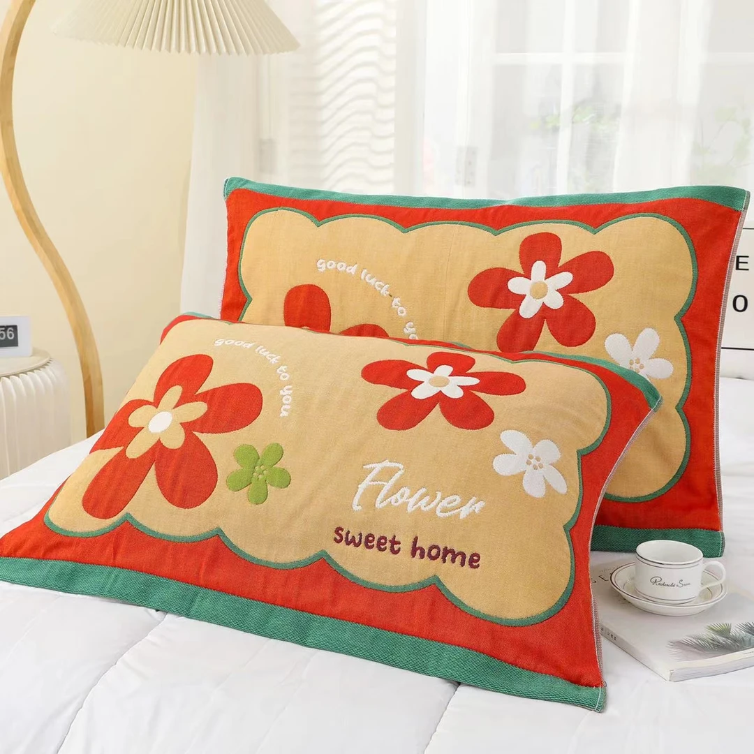 【云朵花】52*78纯棉纱布大枕巾一对装