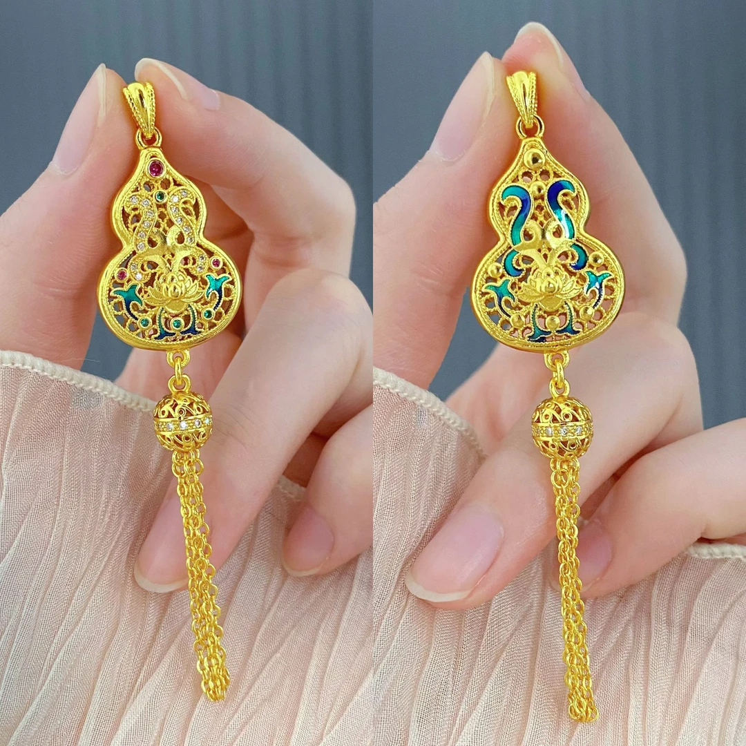 XL3433 镶钻妙莲福禄葫芦流苏吊坠【单独吊坠】