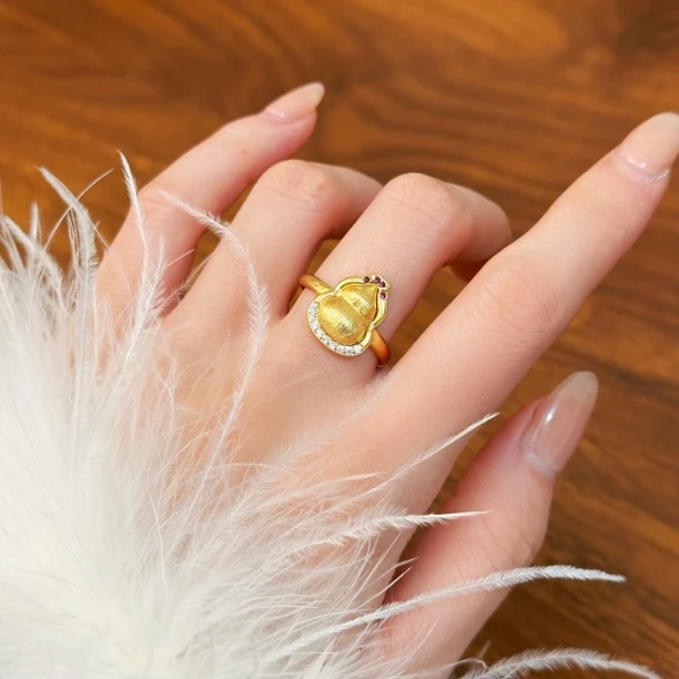 J076 点钻拉丝葫芦戒指福禄开口可调节