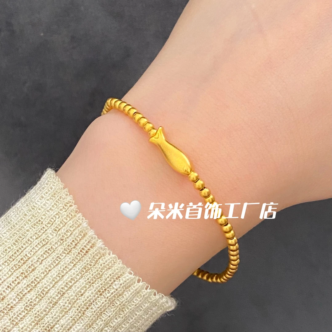 SL2106 金色小鱼珠珠手链弹力绳古法简约百搭手串礼物