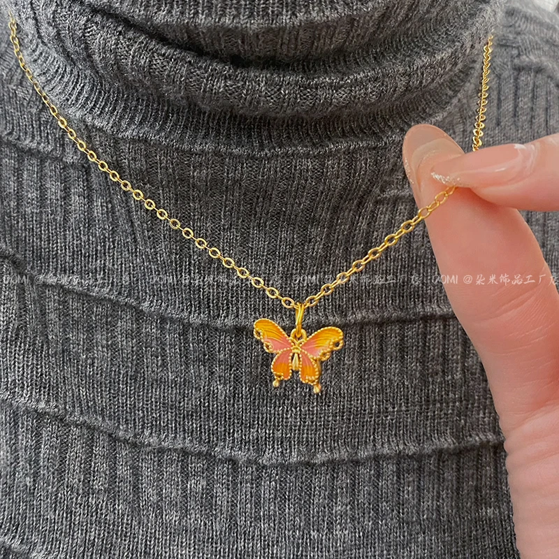 XL3287 「烟雨梦」珐琅蝴蝶项链 高级感甜美时尚坠链