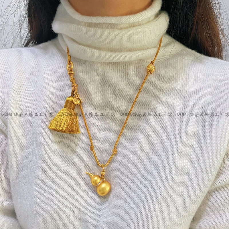 XL3226 流苏编绳葫芦项链平安扣圆球手工款毛衣链复古