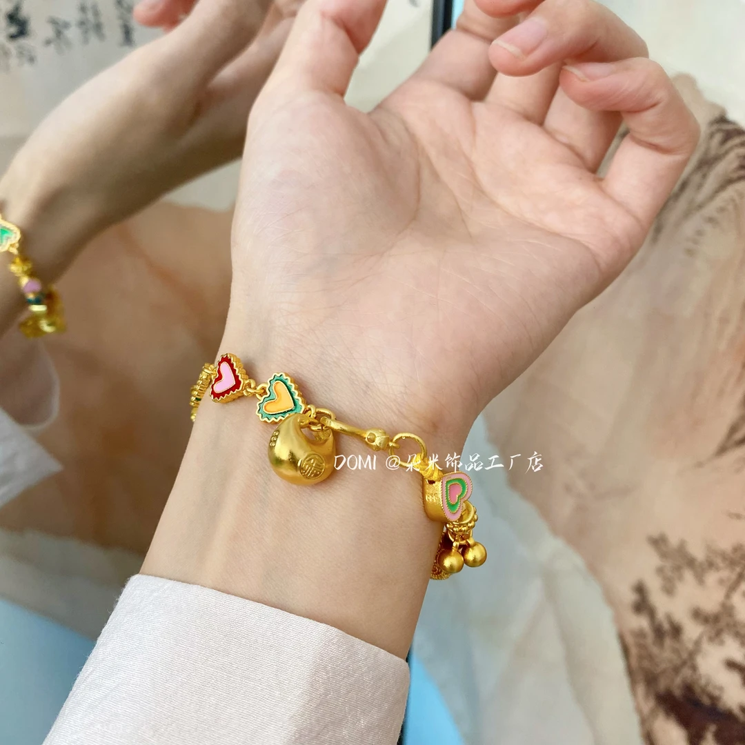 SL2078 烧蓝爱心胖福手链珐琅彩金手串小众ins女手饰
