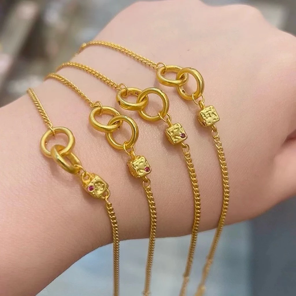 SL2314 锤纹方糖环环相扣手链 简约时尚手串