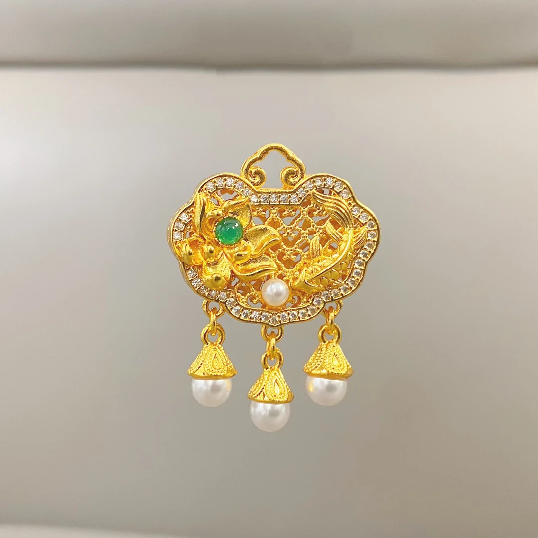 XL3373 荷花锦鲤鱼花丝镶钻锁包吊坠【单独吊坠】