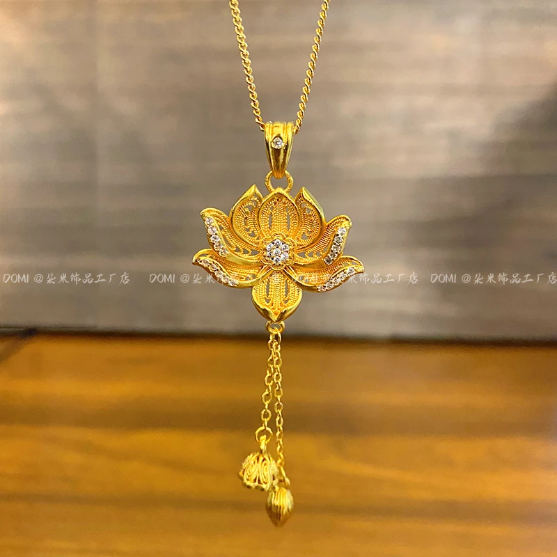 XL3187 高品质点钻莲花两世欢项链气质古风精美女饰品