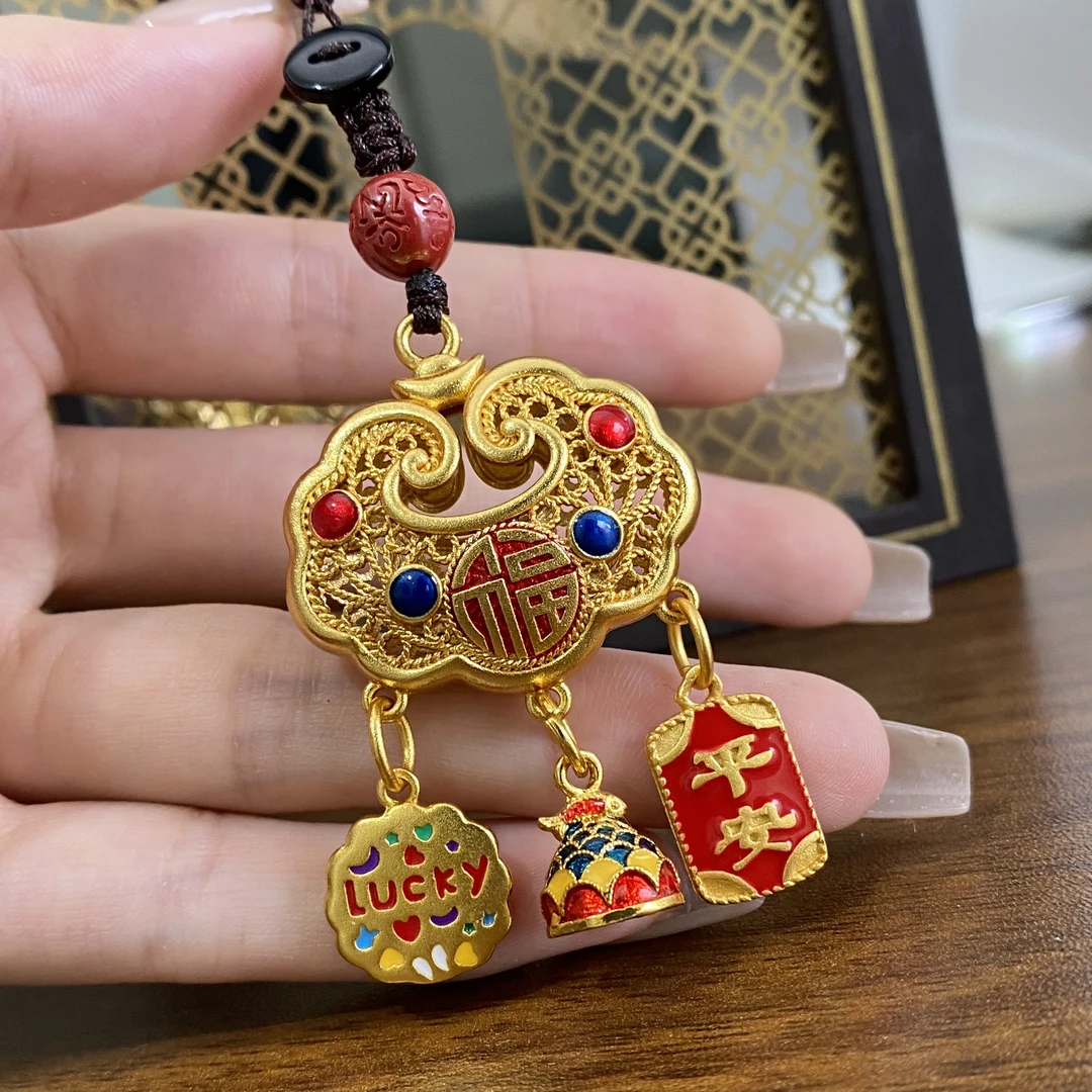 GJ8002 高品质 平安锁钥匙扣包挂件编绳祥云手工挂坠