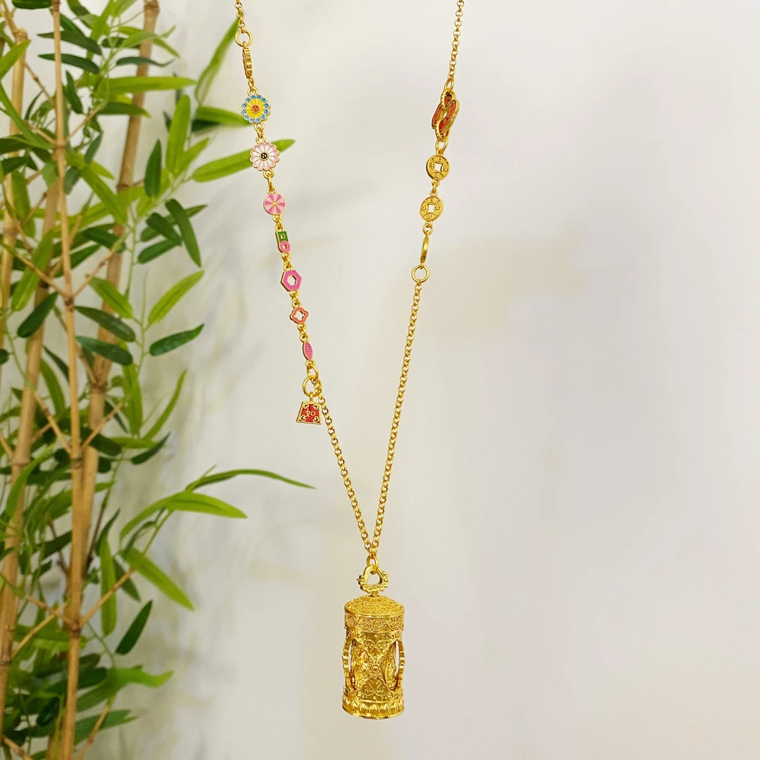 XL3449 平安喜乐四面佛项链 烧蓝多巴胺国风首饰