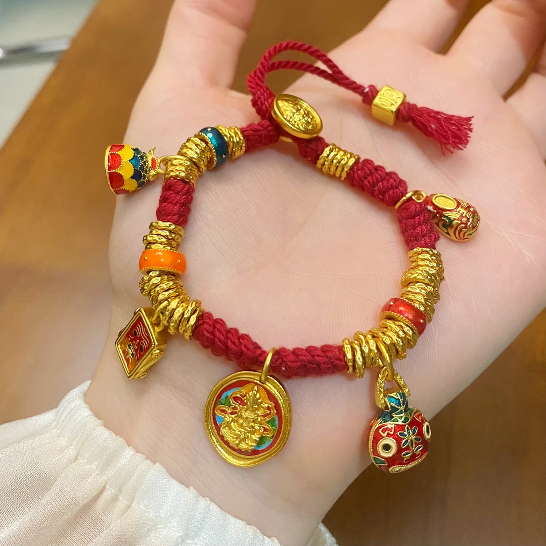SL2393 红绳款吉祥黄财神盘缠手链轻奢设计感手串