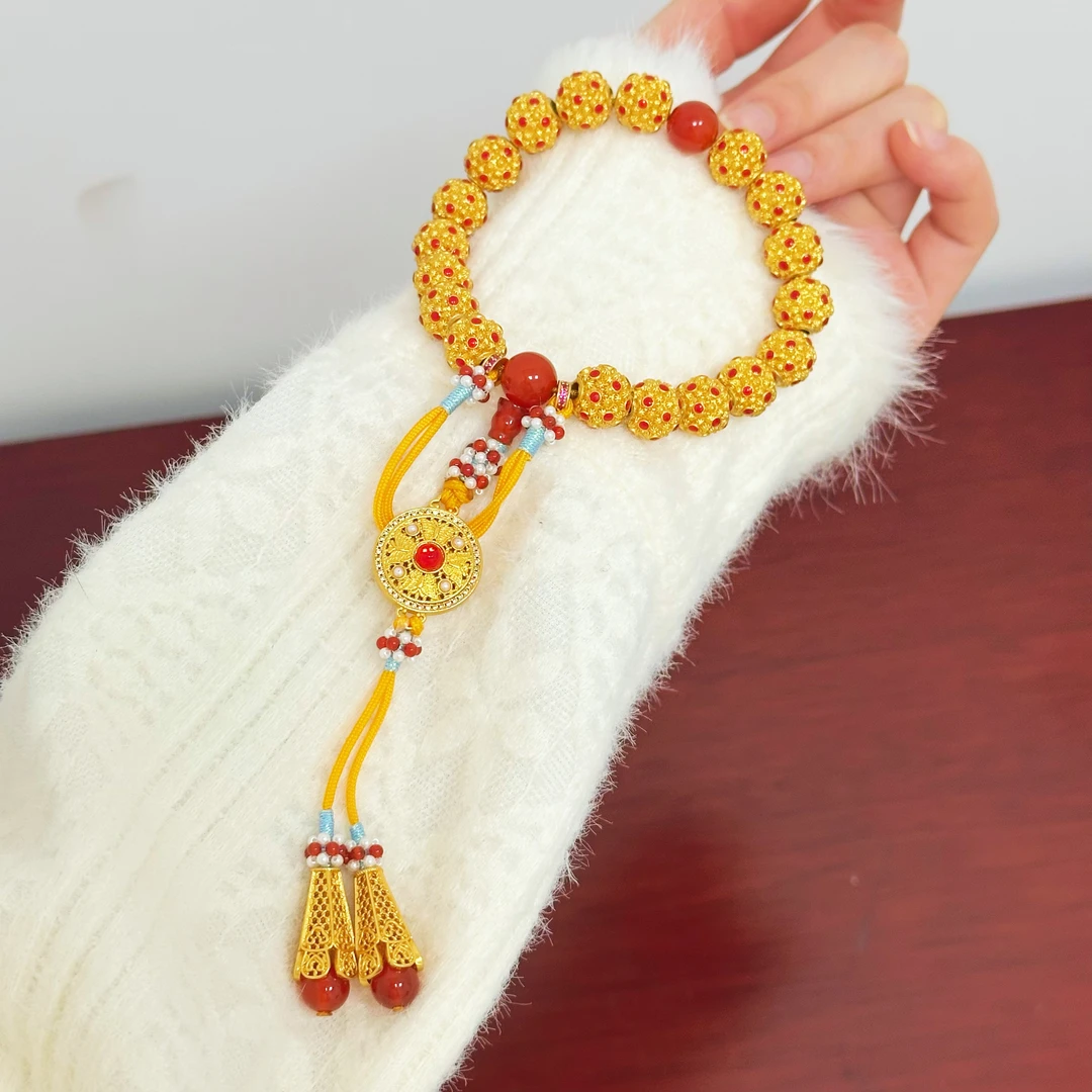 SL2467 金松花十八籽珠手串宫廷制造古法红宝镶嵌手链