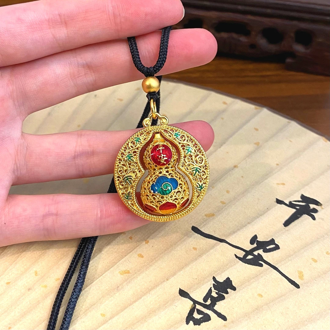 XL3150 古法烧蓝平安祥云葫芦项链掐丝国潮镂空毛衣链