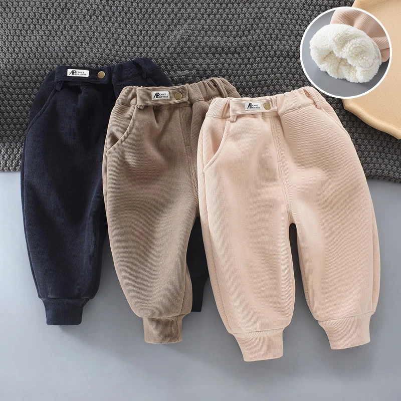 冬季韩版男童儿童加绒加厚一体长裤男宝宝女童休闲外出保暖裤子