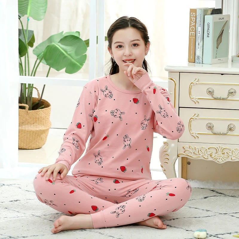 纯棉女童内衣套装初高中学生秋衣秋裤中大童保暖内衣秋冬全棉毛衫