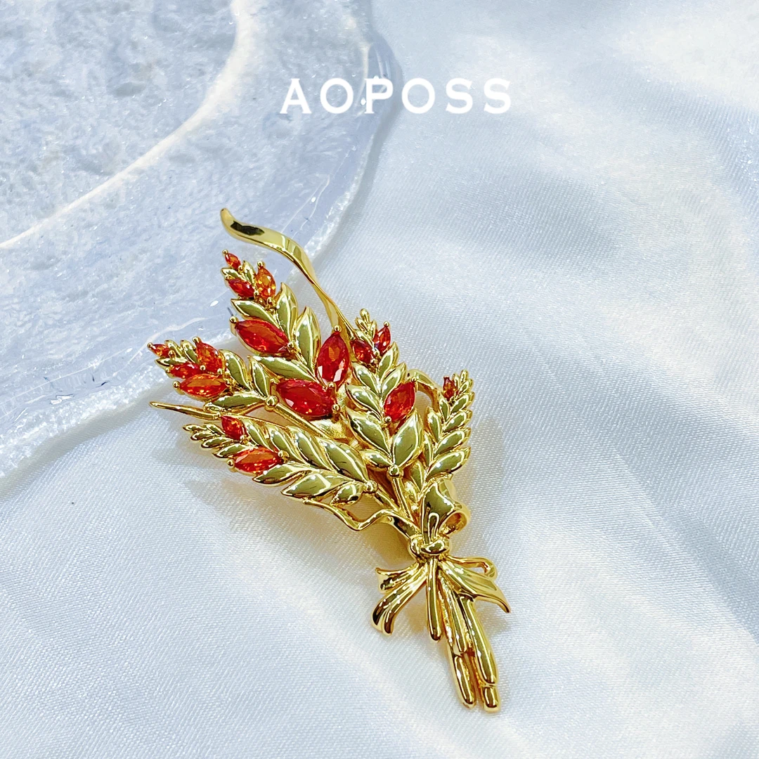 AOPOSS 镀K金[金秋麦穗]胸针原创精致金色奢华