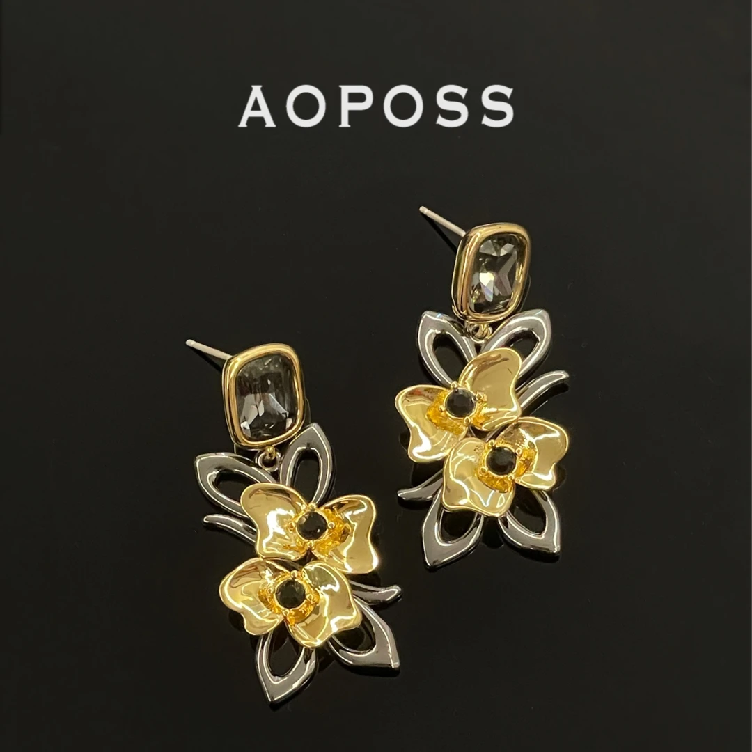 AOPOSS 铜合金耳饰 [灰金蝴蝶兰]耳针原创设计师气质简约小众设计
