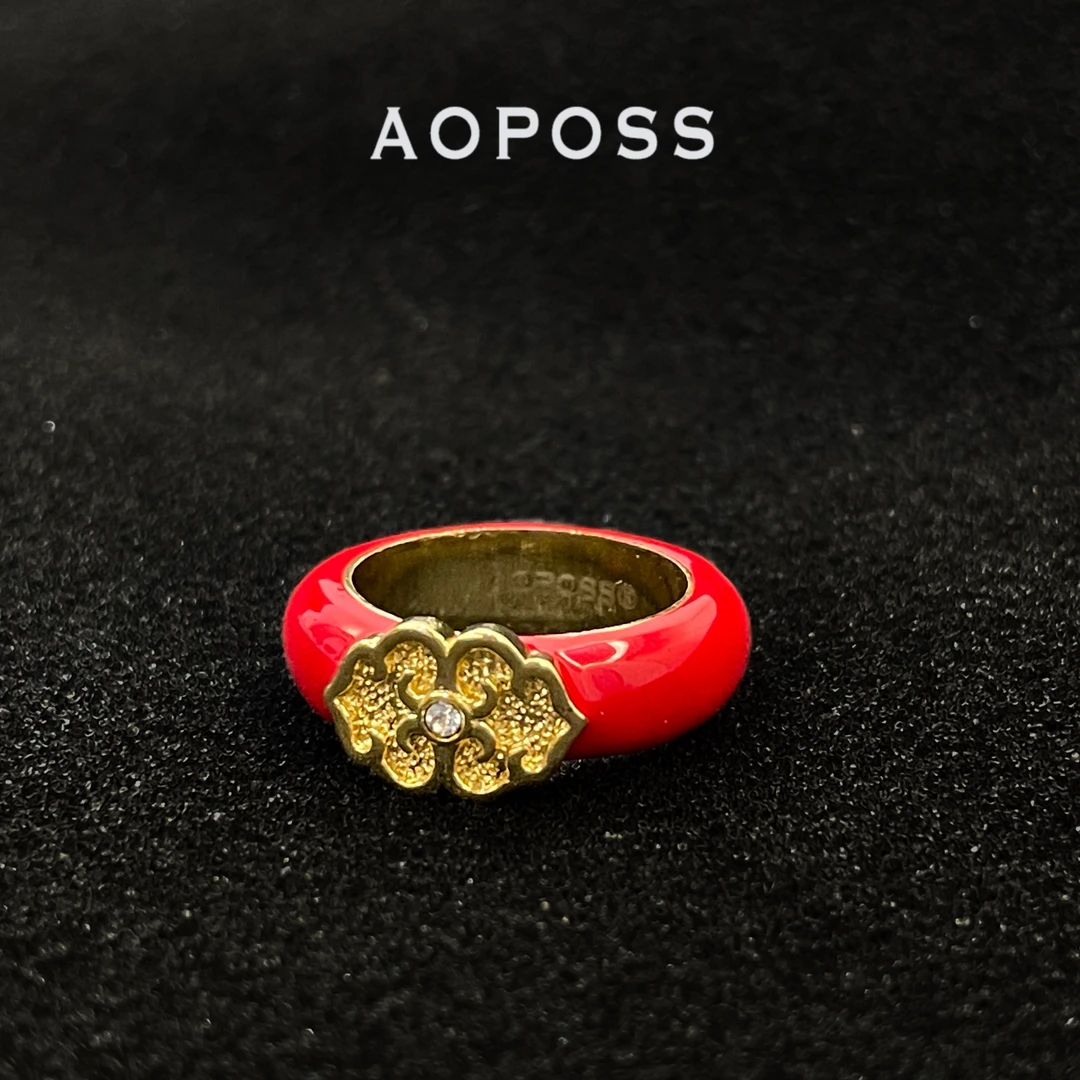 AOPOSS白姿 镀K金 [胭脂如意戒指]原创设计新中式时尚饰品