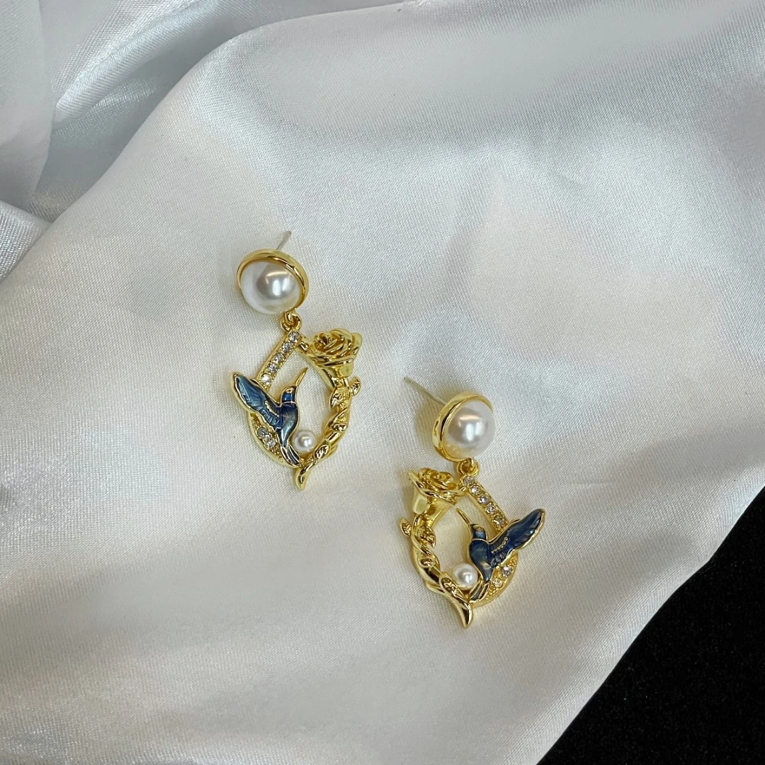 AOPOSS 铜合金耳饰 [蜂鸟恋花]耳针夹项链原创设计时尚精美气质