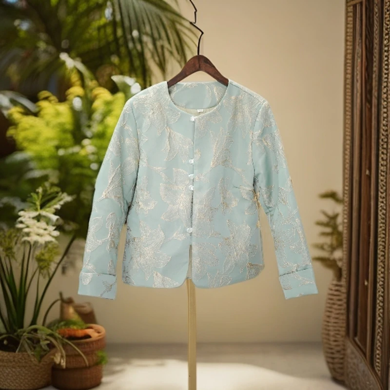 杭州新中式织锦金线刺绣重工提花加棉小香风外套上衣2024秋冬新品