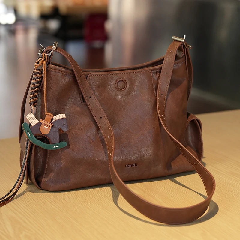 2025春夏新款山下复古百搭牛皮托特包时尚通勤大容量单肩腋下包