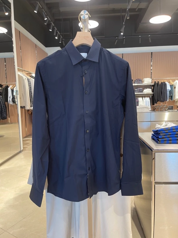 未使用 BURBERRY/博柏利 藏青色男款纯色长袖衬衫