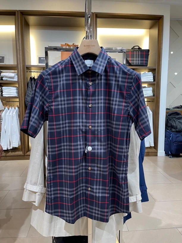 全新未使用 BURBERRY/博柏利 男款格纹短袖休闲衬衫