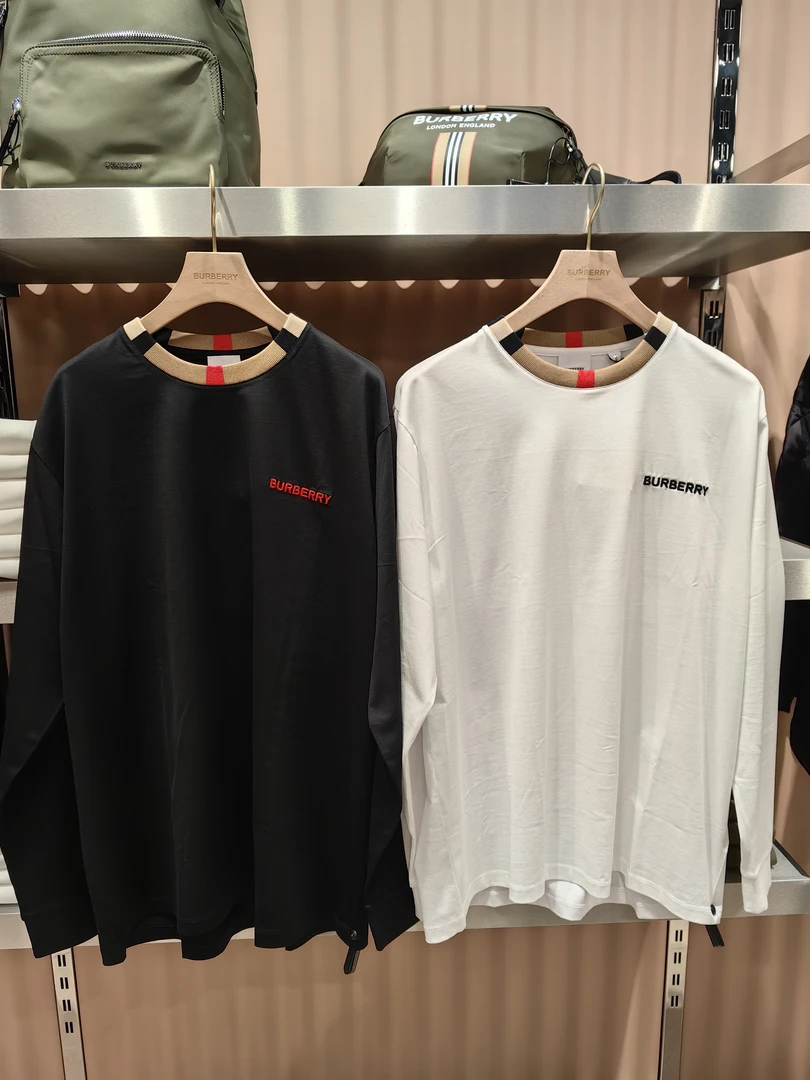 未使用 BURBERRY/博柏利 奥莱男士圆领格纹长袖T恤