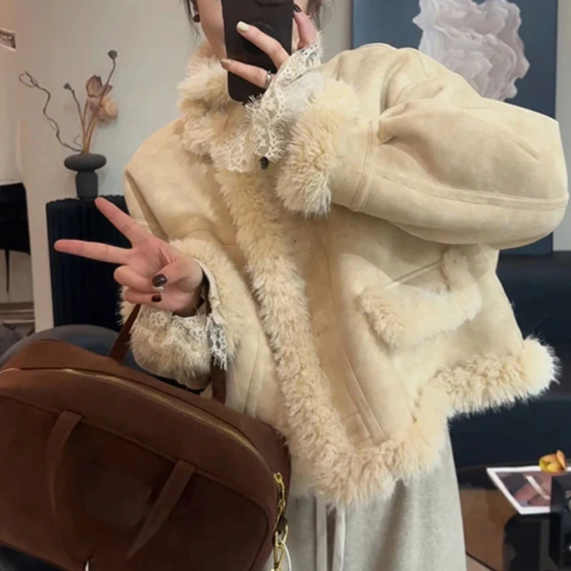 立领单排扣纯色加厚外套女士2024冬季新款洋气设计感加厚长袖上衣