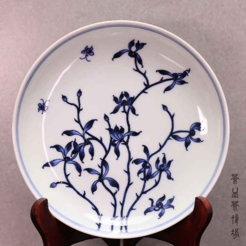 浣溪龙窑甲辰九兰图壶承陶瓷花纹小盘纯手工复古老物件