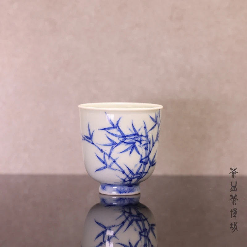 隐艺堂竹子杯陶瓷主人杯手绘花纹铃铛杯全手工纯手工
