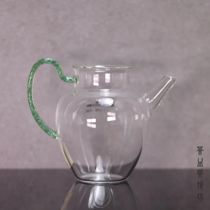 自慢堂亮片绿色水注公道杯高档耐热主人杯纯手工中式茶道玻璃