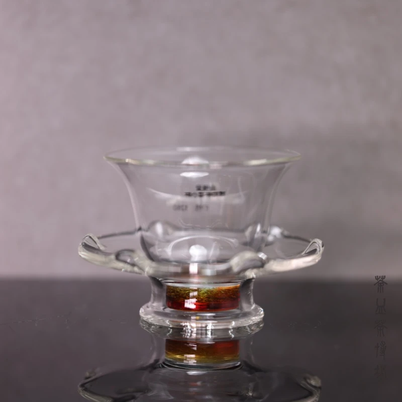 自慢堂琥珀色小杯碟套组高档耐热主人杯纯手工中式茶道玻璃