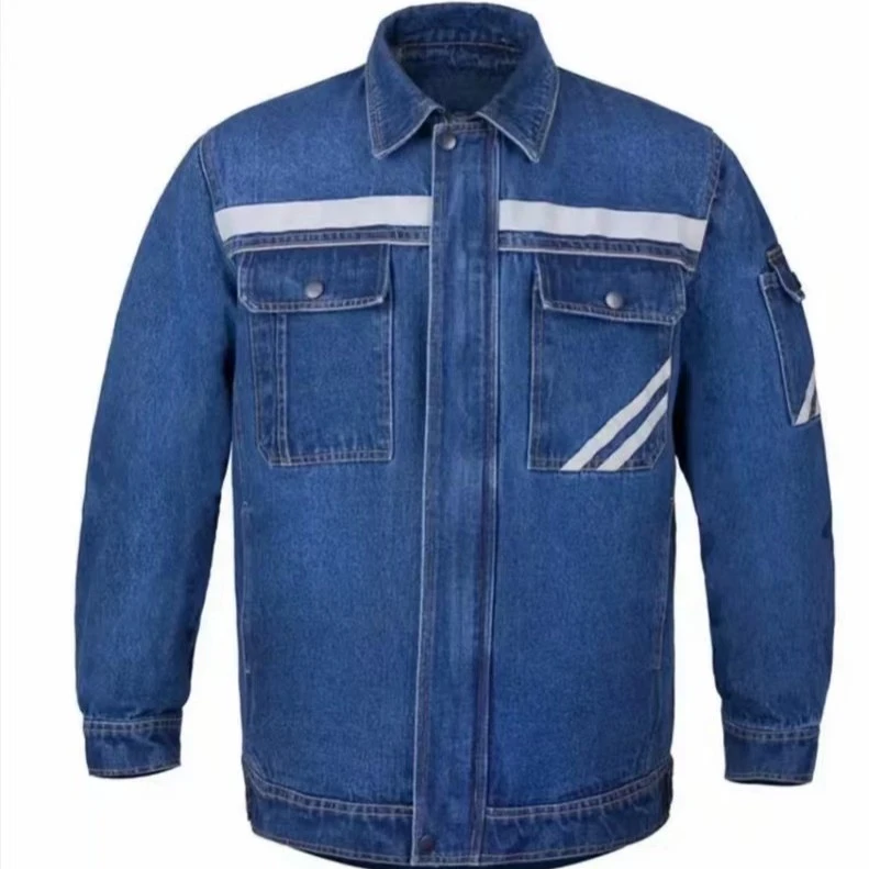 纯棉牛仔工作服套装男春秋加厚防烫耐磨电焊煤矿劳保服外套定制款
