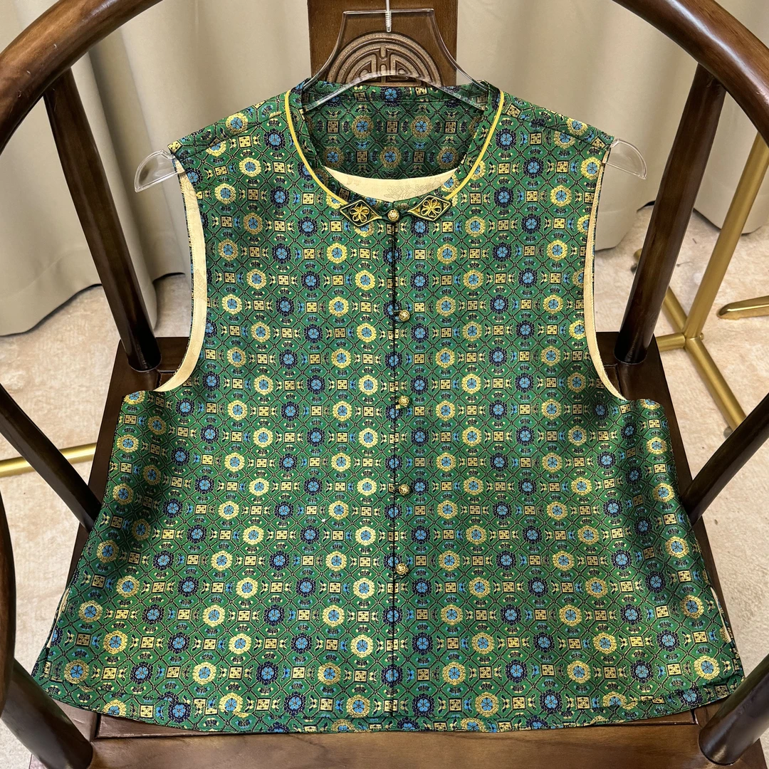 【绿四达】上久楷四重纬新中式新国风宋锦马甲百搭清新时尚潮气质