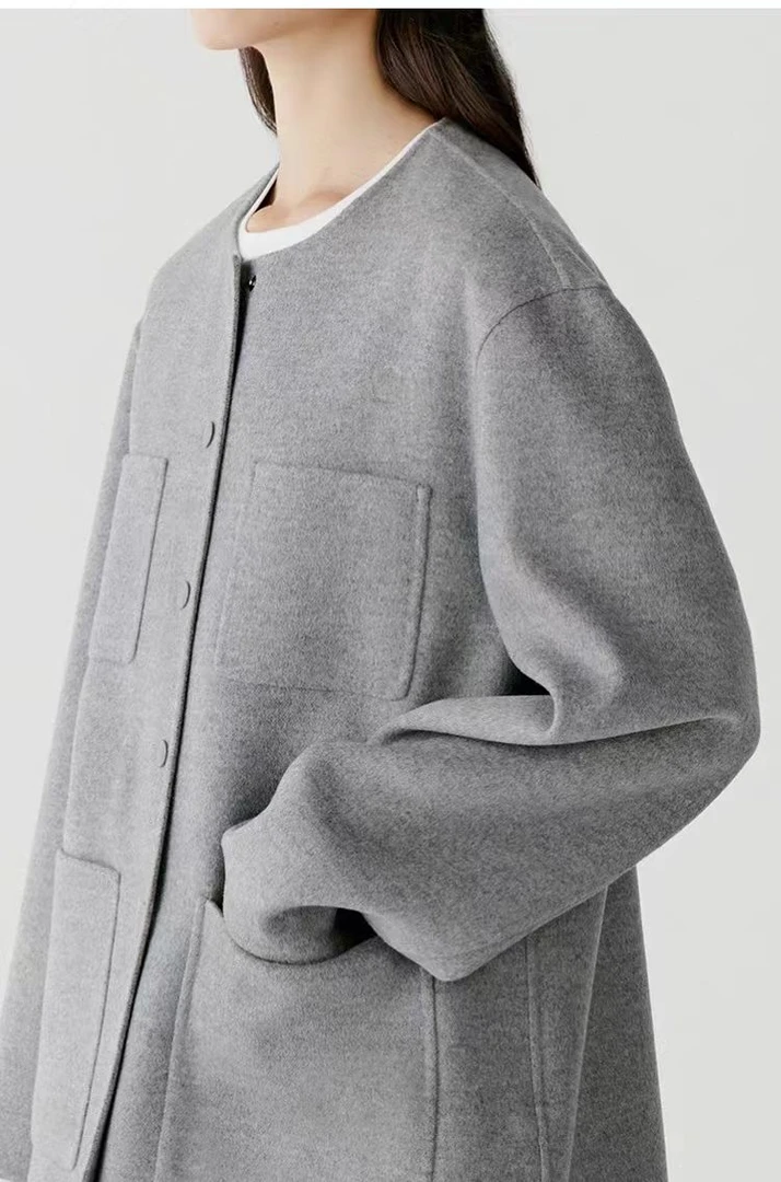 【2423】圆领纽扣开衫羊毛外套【与直播间显示为准】