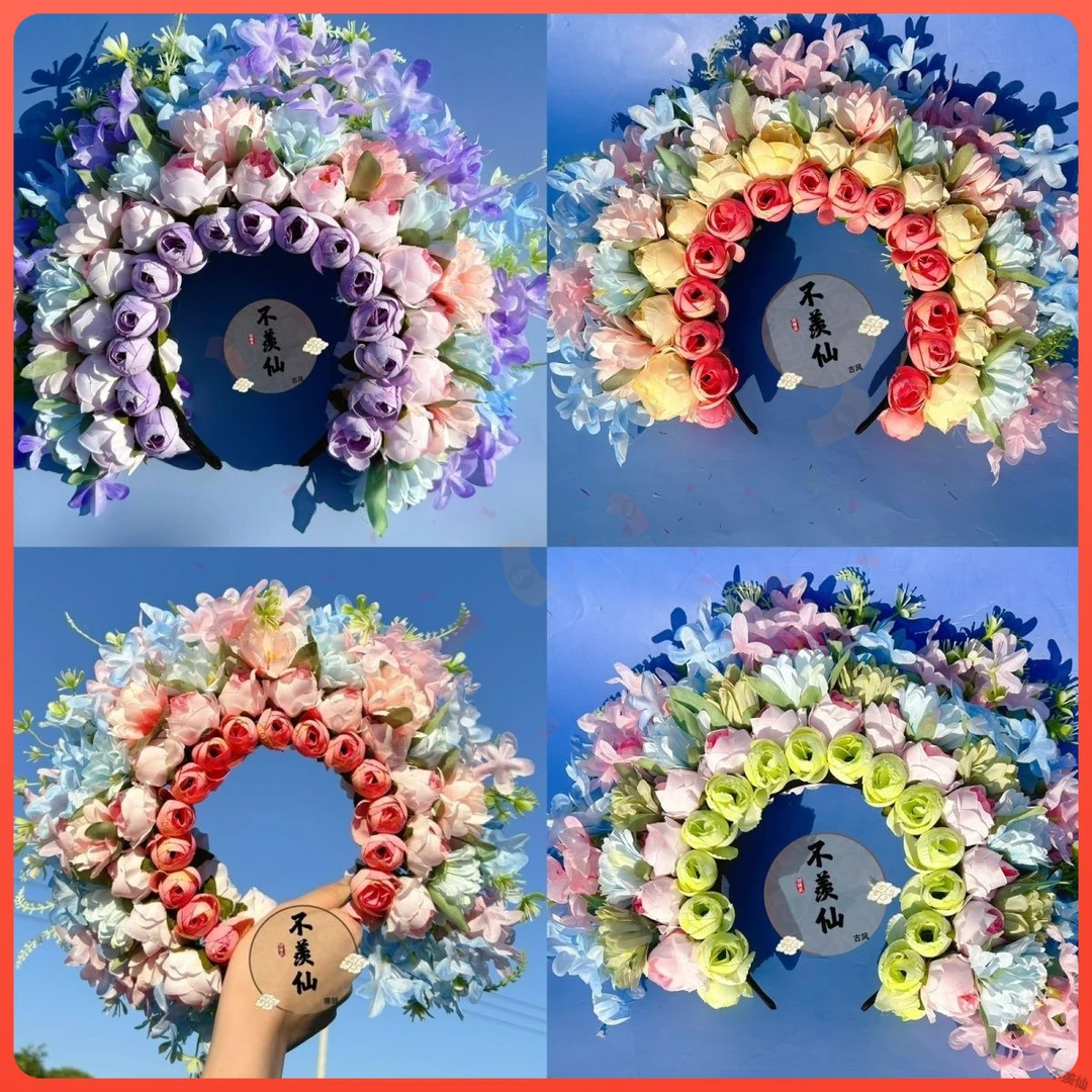 泉州浔埔女双面簪花头饰发箍绢花花围成品网红汉服配饰古风仙复古