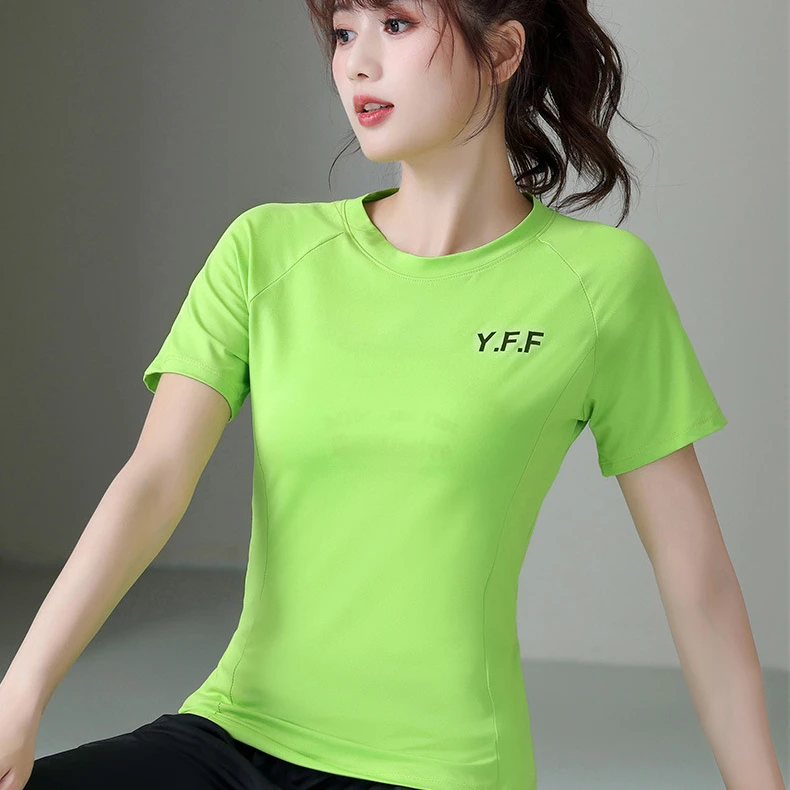 夏季新款圆领T恤时尚显瘦女户外健身跑步运动t恤速干短袖YFF