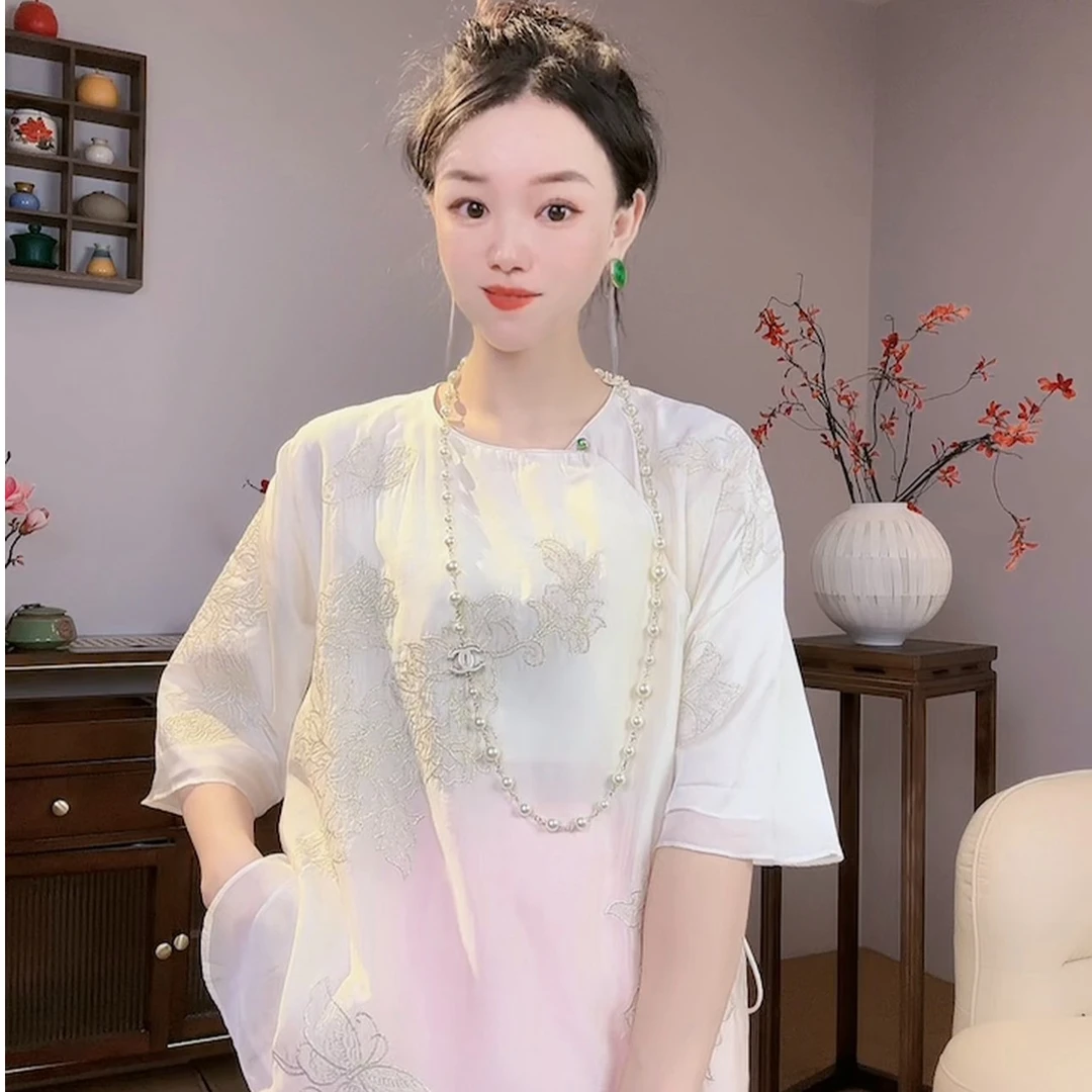 《深圳佐漫》Y0513古色古香 新中式斜襟重工刺绣气质百搭国风衬衫