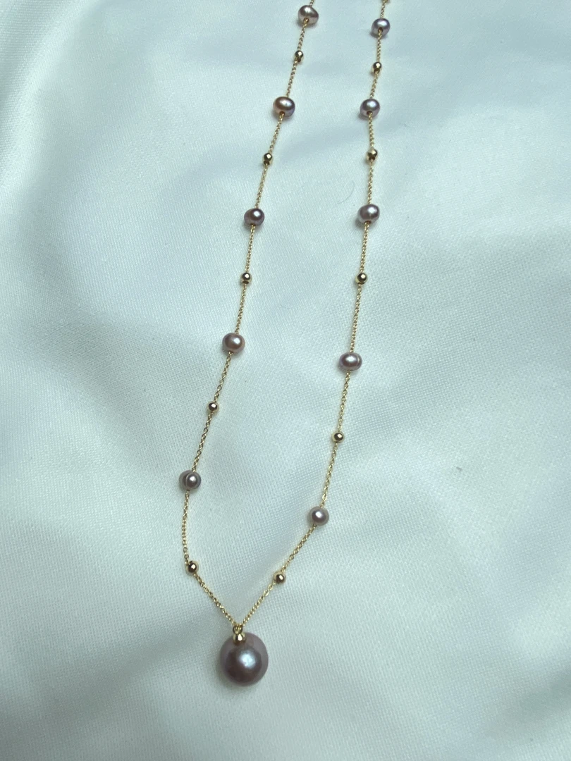 571天然珍珠紫色满天星项链