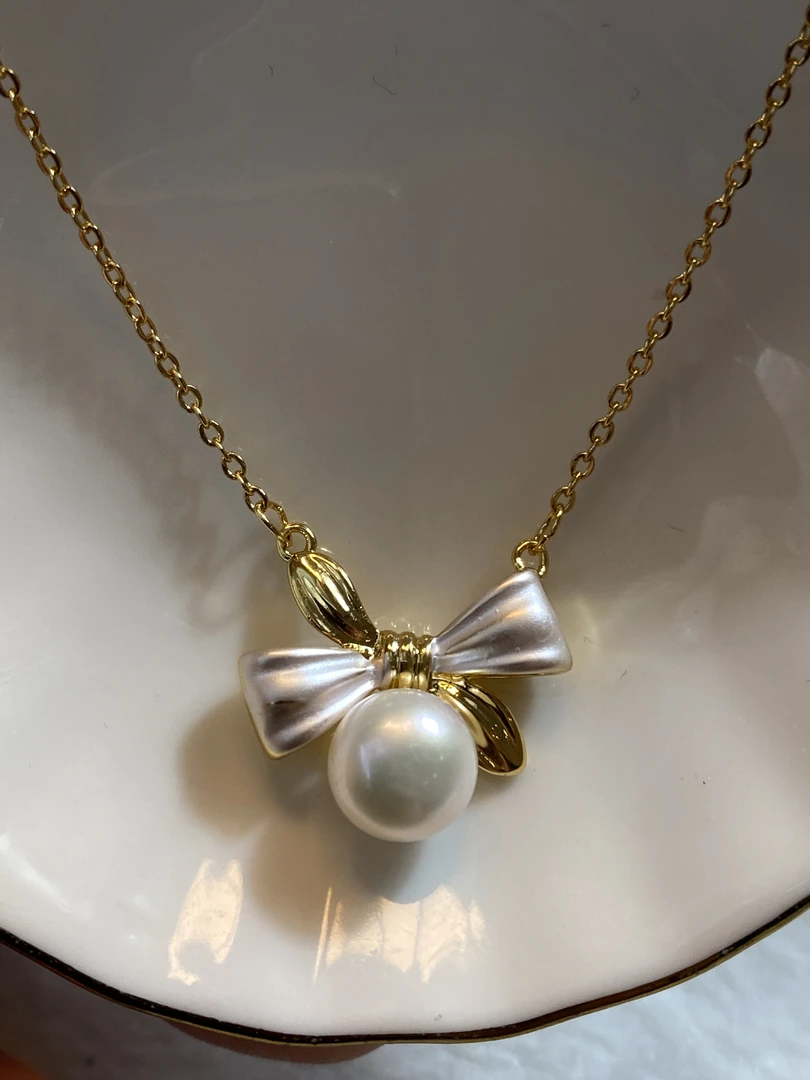 601天然珍珠蝴蝶结项链